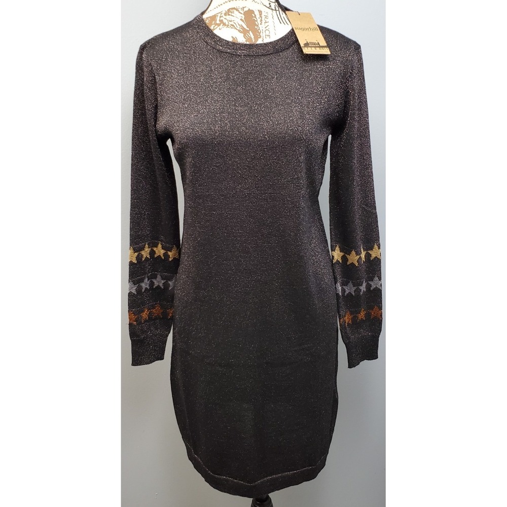 Sugarhill Brighton Sparkly Sweater Dress Women 4 Multi Metallic Knit Long Sleeve